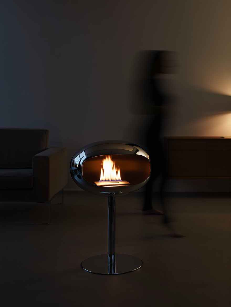 Cheminée Bio-Éthanol à poser chrome