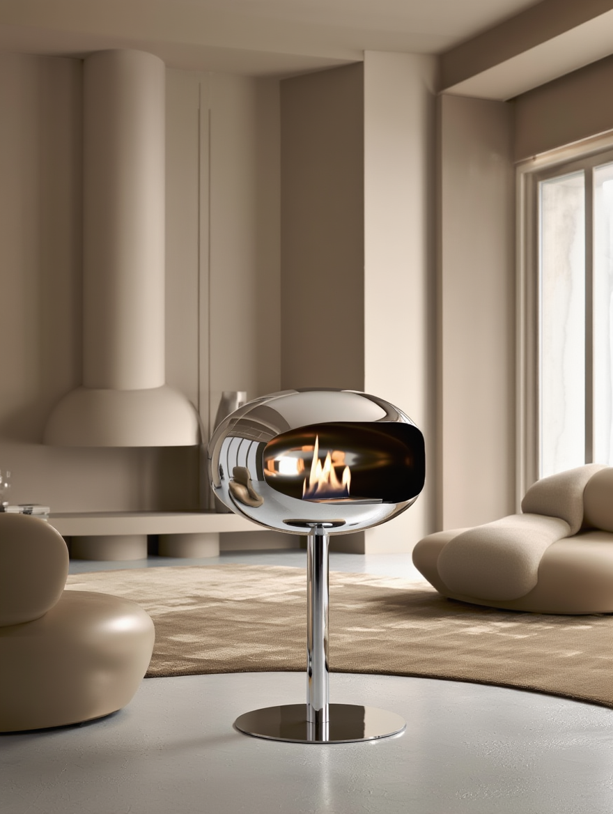 Cheminée Bio-Éthanol à poser chrome