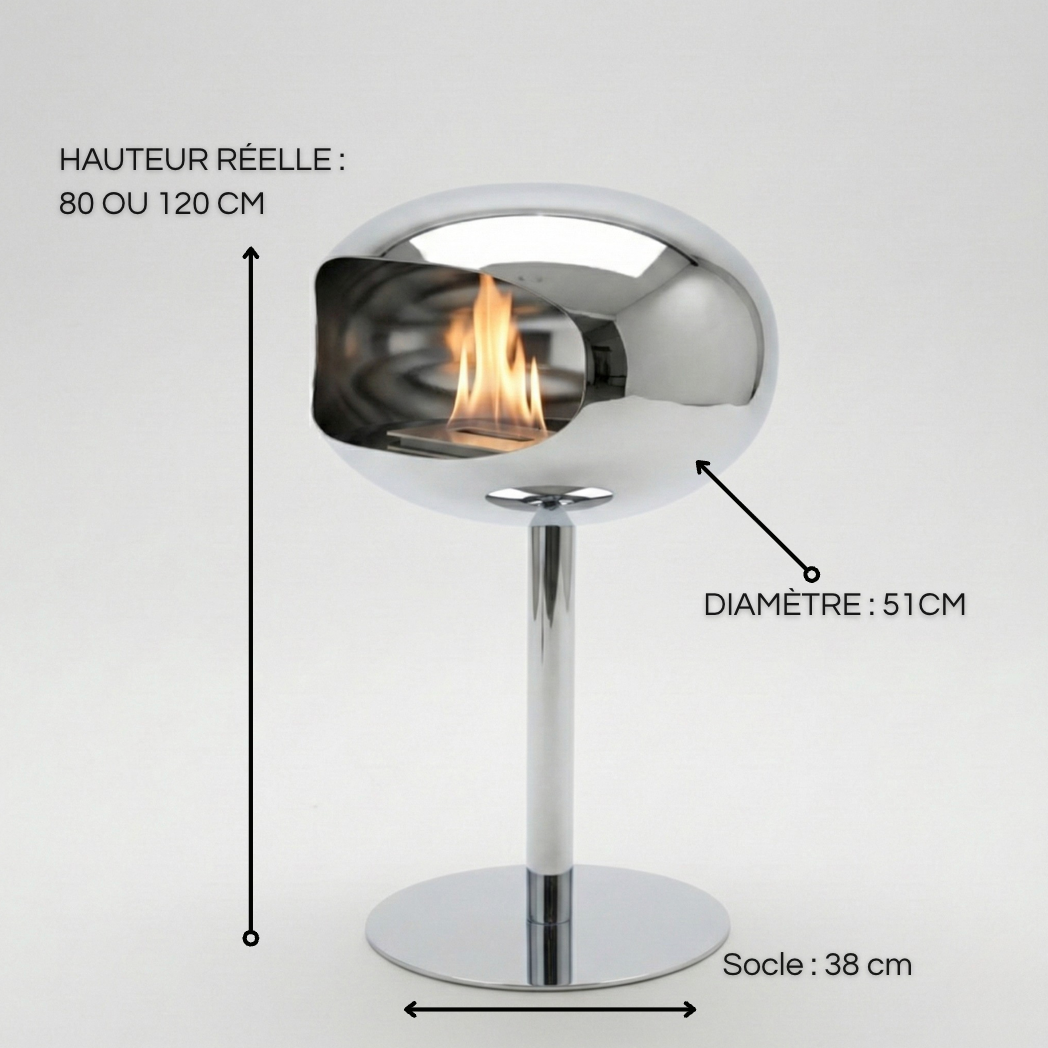 Cheminée Bio-Éthanol à poser chrome