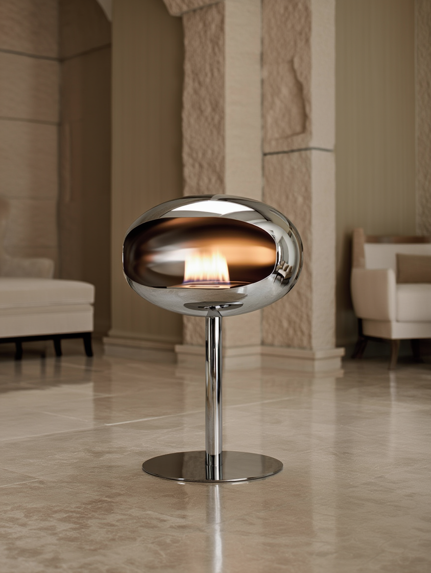 Cheminée Bio-Éthanol à poser chrome